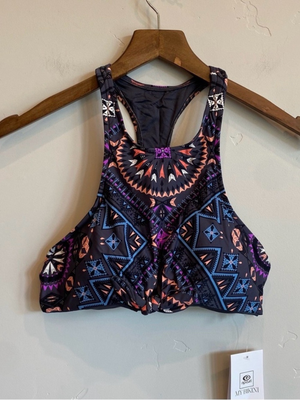 Rip curl High Neck Geometric Print Swim Top - Black, Blue, Purple, Coral